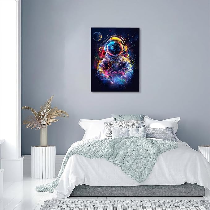 Astronaut Decor Wall Art Spaceman Wall Decor Astronaut Poster Spaceman Pictures for Wall Galaxy Canvas Print Painting Framed Artwork for Bathroom Bedroom Living Room 16"x20"