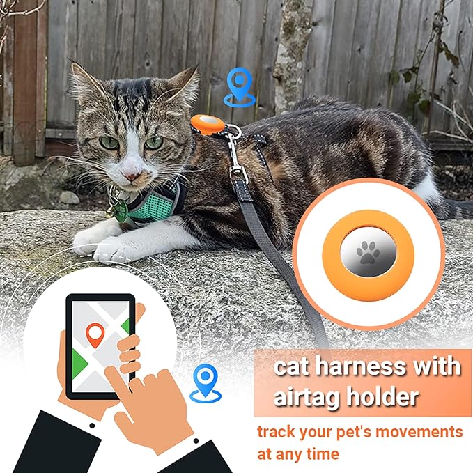 Cat Harness and Leash Set with Airtag Holder - Escape Proof Cat Vest Harness for Walking Travel Outdoor - Reflective Adjustable Soft Mesh Breathable Cat Body Harness
