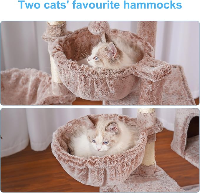 Hey-brother Cat Tree, Cat Tower for Indoor Cats, Cat House with Large Padded Bed, Cozy Condo, Hammocks, Sisal Scratching Posts, Big Scratcher, Muchroom MPJ006SMU