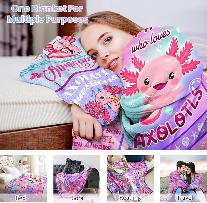 Axolotl Blanket for Girls, Just A Girl Who Loves Axolotl, Birthday Gifts Decor Throw Blanket 50" x 40"