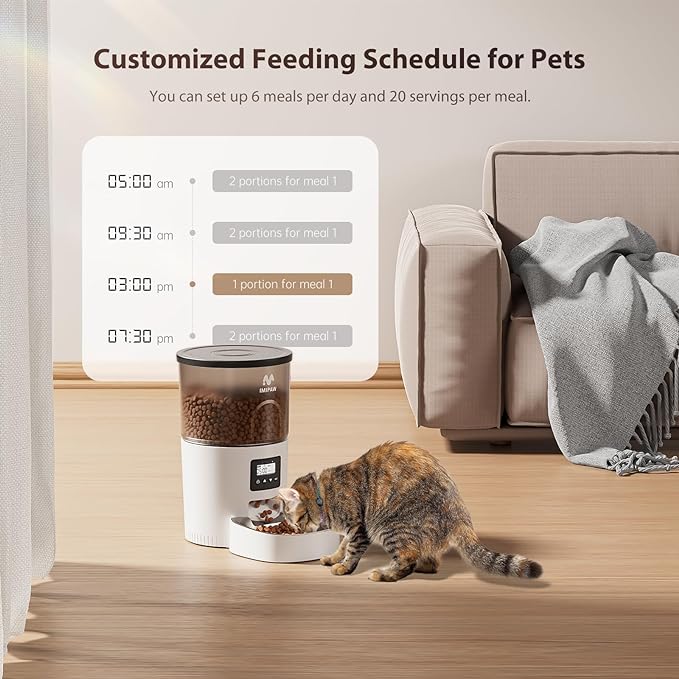 Automatic Cat Feeders, 3L Timed Cat Dry Food Dispenser, Dual Power Supply, Programmable Portion Size, 1-6 Meals Per Day, Auto Pet Feeder for Cats and Small Dogs