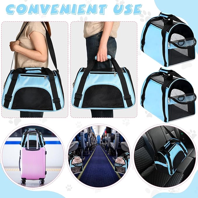 2 Pcs Pet Carrier, Soft Sided Pet Travel Carrier for Cats, Airline Approved Kitty Portable Dog Bags for Traveling Little Dogs, Rabbits, Puppy, Cat(S,Blue)