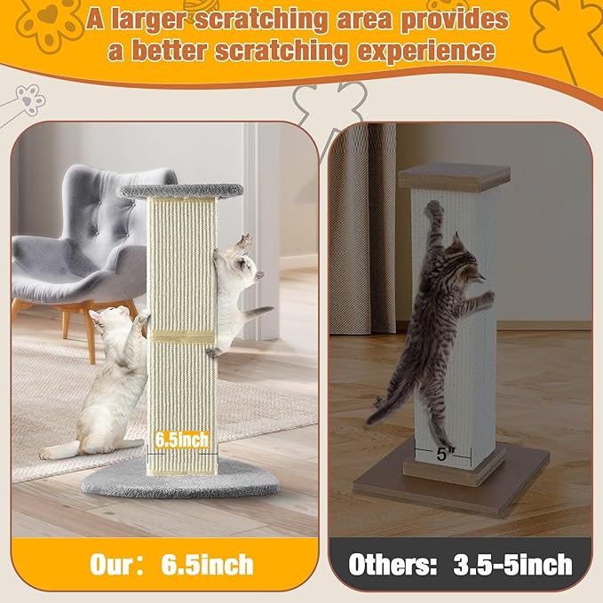 Cat Scratching Post for Indoor Cats.28inch Natural Sisal Cat Scratcher with Triangle Pillar Design,Which Have 6.5" Wider Scratching Area.Cat Post Cat Tower with Stronger Bottom and Column.