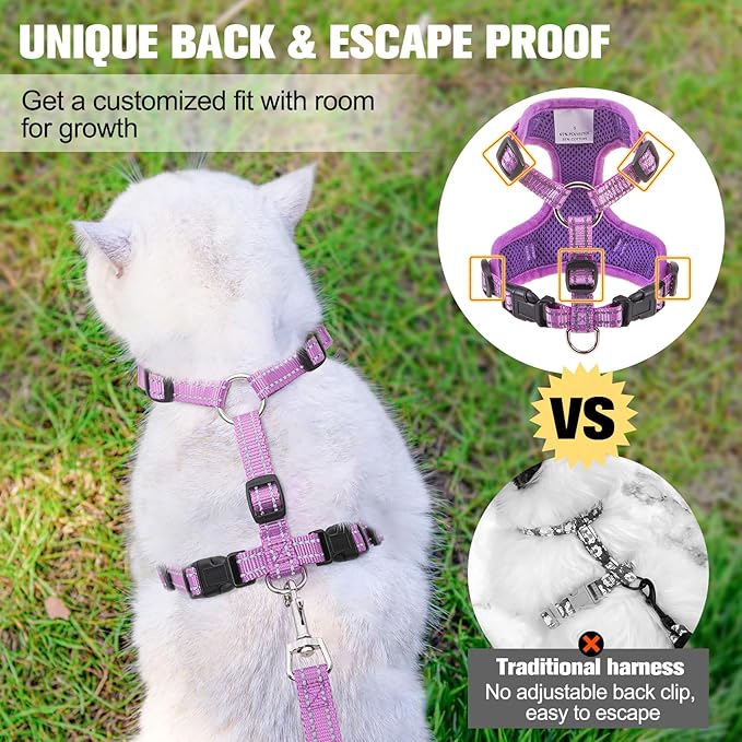 BEAUTYZOO Cat Harness and Leash Set for Walking Escape Proof, Neck Release Adjustable Harness for Kitten Puppy Small Medium Large Cats, Soft Cute Easy Control Small Cat Harness for Cats Boy and Girls