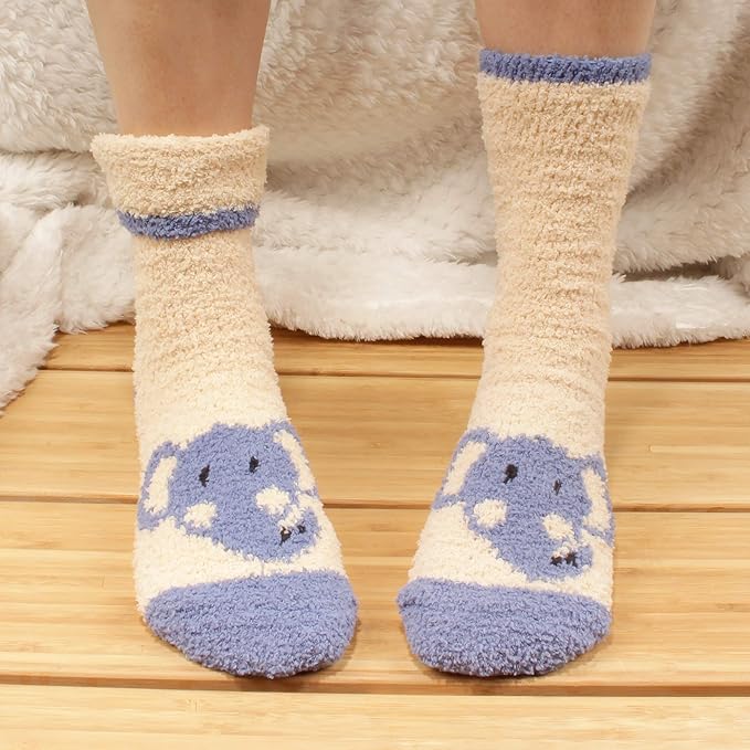 BambooMN Women's Super Soft Warm Microfiber Fuzzy Cozy Animal Socks or Christmas Winter Animal Socks, Value Pack