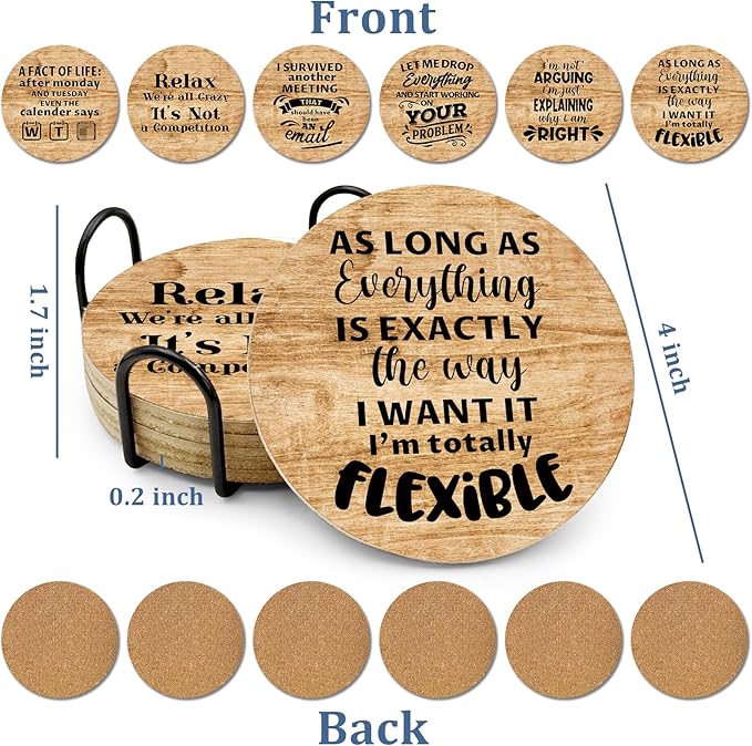 6 Pcs with Holder Drink Cork Coasters,Funny Office Gifts for Coworkers,Novelty Gifts for New Colleagues Employees Boss,Office Desk Coasters,Humorous Christmas Birthday Gifts for Men Women