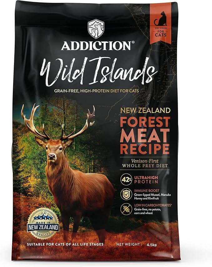 Addiction Wild Islands Forest Meat Dry Cat Food, Premium Venison Recipe with High-Protein & Grain-Free Formula for Primal Cat Nutrition - 10lbs
