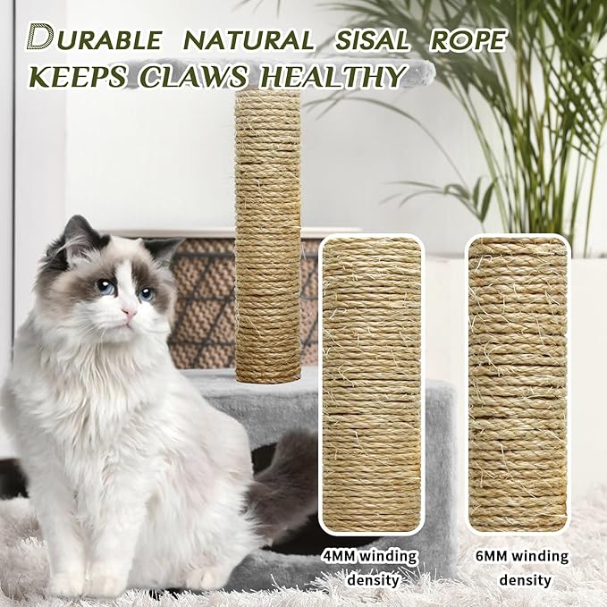 1/6 Inch Natural Sisal Rope, 164-Feet, 50m, for Cat Scratching Post, Tower, DIY Hemp Twine, Replacement, Sisal Fiber, Biodegradable, 4mm Diameter