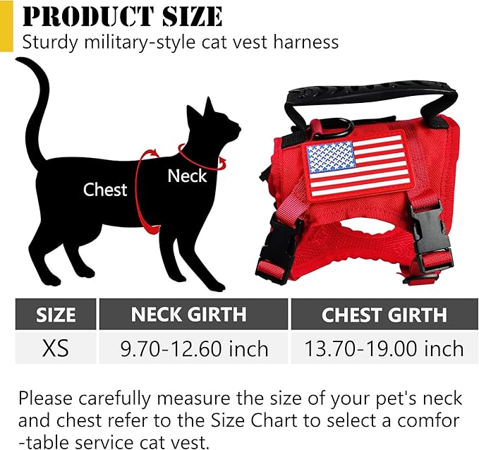 Tactical Cat Harness and Leash for Walking Escape Proof, Adjustable Cat Vest Harness Easy Control with Pet Cowboy Costume for Cat, Puppy and Small Dog (Red and Black)