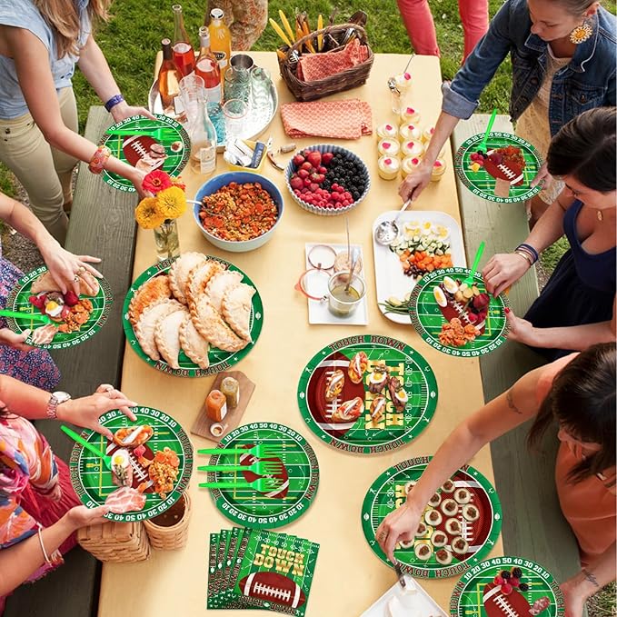 96PCS Football Party Decorations Tailgate Tableware Set Touchdown Theme Paper Plates Football Sports Game Plates Napkins Dinnerware for Touchdown Gameday Party Supplies, Serves 24