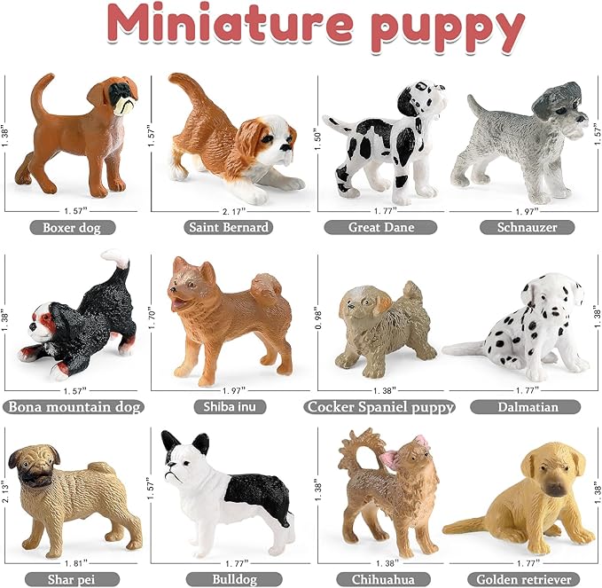 12PCS Mini Dog Figurines, Plastic Animals Mini Dog Figures Realistic Hand Painted Tiny Dog Toys Playset for Kids Toddlers, Miniature Puppy Toys Cake Topper Christmas Birthday Gift