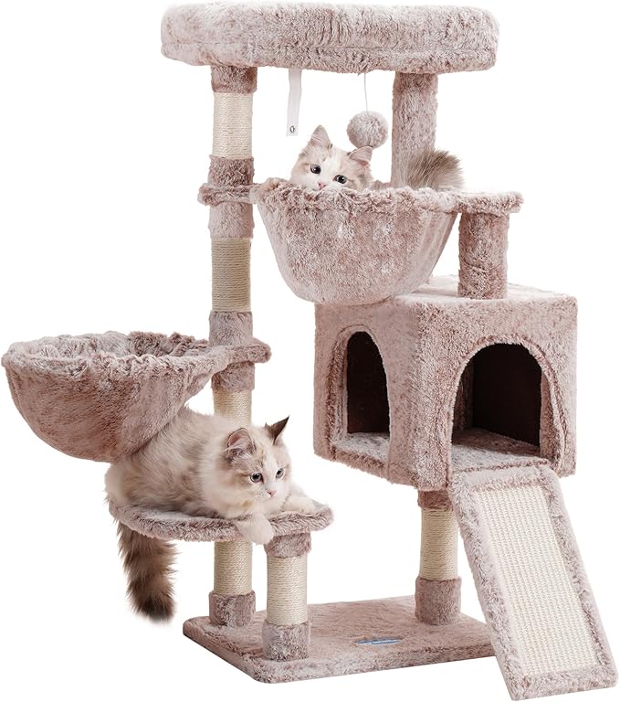 Hey-brother Cat Tree, Cat Tower for Indoor Cats, Cat House with Large Padded Bed, Cozy Condo, Hammocks, Sisal Scratching Posts, Big Scratcher, Muchroom MPJ006SMU