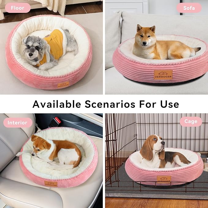 30in Pink Round Cat Dog Bed Gift for Large Medium Small Dogs Cats, Machine Washable Sleeping Sofa, Non-Slip Bottom Soft Calming Pet Cuddler for Indoor/Outdoor/Car/Cage, Fit up to 45lbs