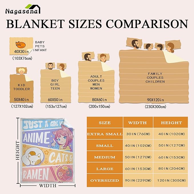 Anime Blanket Gifts for Girls Kawaii Anime Decor for Women Just A Girl Who Loves Anime Cats and Ramen Flannel Blanket Anime Lover Stuff, Luxurious Warm and Cozy for S 40X50 Inch for Kids/Child