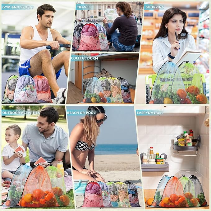 100PCS Drawstring Laundry Bags - Multicolor Nylon Mesh Gym, Travel, Beach & Storage Bags with Locking Closure for College, Gym, Yoga, Sport