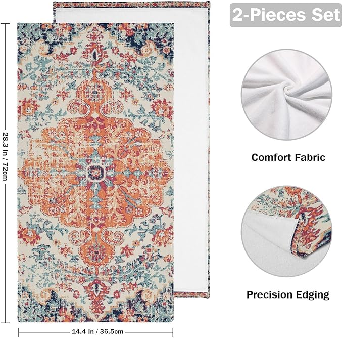 2 Pack Vintage Boho Hand Towels for Bathroom,Soft Absorbent Rustic Orange Southwest Ethnic Bohemian Bath Hand Towels for Kitchen,Decorative Guest Bathroom Towels for Face,Shower,Gym 14"x28"