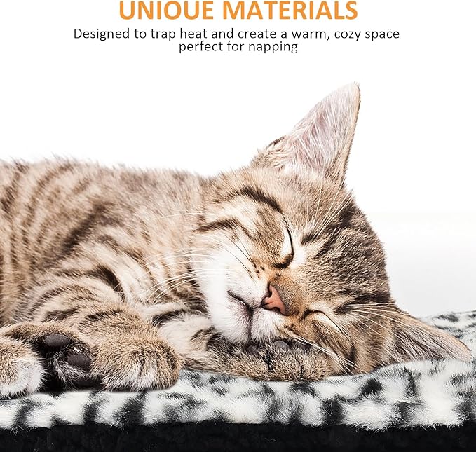 Self-Warming Cat Pad, Self-Heating Thermal Pet Mat for Indoor Outdoor Cats and Small Dogs Bed Mat for Sleeping, Non-Slip Hooks, 22 x 18 Inches, Black/White