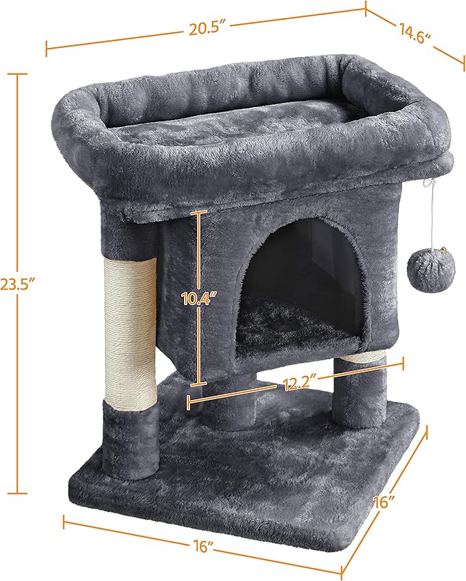 Yaheetech 23.5in Cat Tree Tower, Cat Condo with Sisal-Covered Scratching Posts, Cat House Activity Center Furniture for Kittens, Cats and Pets - Dark Gray