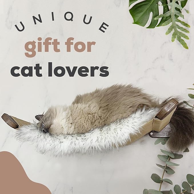 Cat Wall Hammock with Plush Cushion and Two Steps - Cat Wall Shelves Set and Perches for Playing, Climbing, and Sleeping - Wooden Cat Wall Bed - Cat Shelves for Wall Large Cats Set