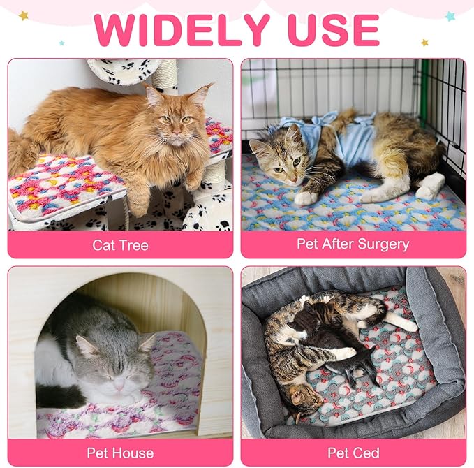 4 Pack Self Heating Cat Bed Cat Self Warming Pad with Removable Cover Extra Warm Thermal Pet Pad Washable Pet Crate Mat Anti Slip Kennel Pad for Indoor Outdoor Pets(Stars Moon,16 x 20 Inches)