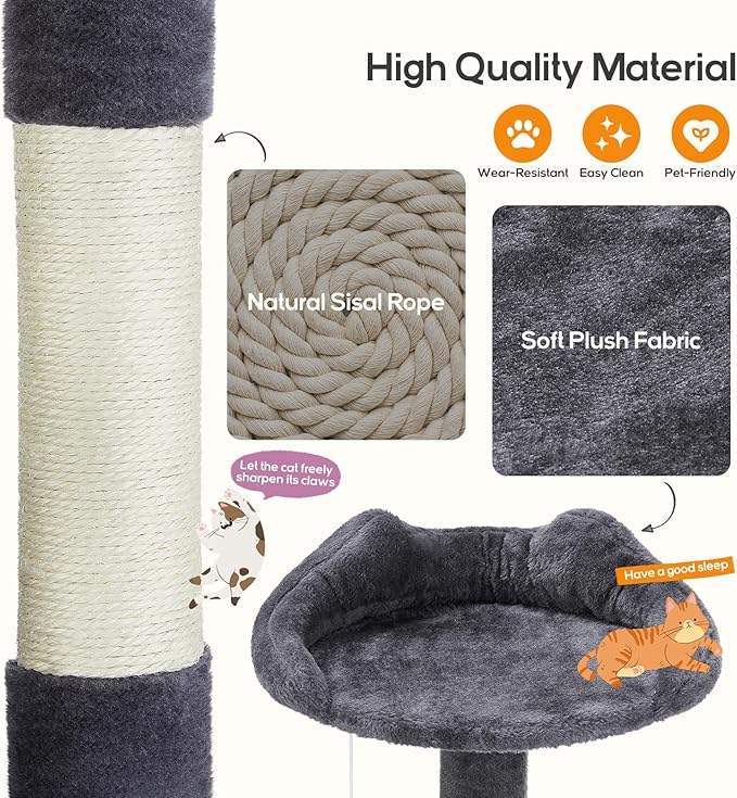 Cat Tree, 54-Inch Cat Tower for Indoor Cats with Sisal Scratching Post, Cat Play House, Large Kitty Condo, Plush Multi-Level with Climbing Ladder