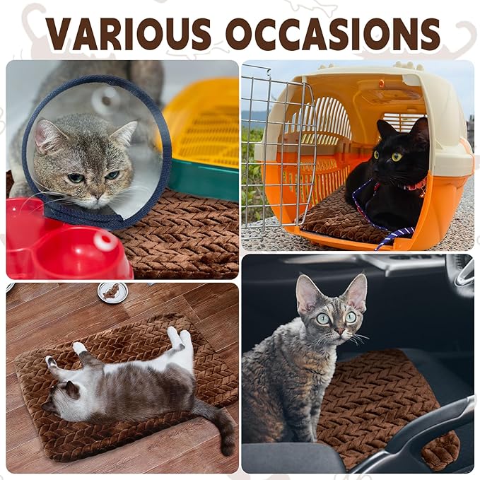 4 Pack Self Heating Cat Pad Self Warming Cat Mat Non Slip Warm Dog Bed Pad Mat Washable Pet Kennel Pad Crate Bed Mat Removable Cover Cat Blanket for Indoor Outdoor(Dark Coffee,16 x 20 Inch)