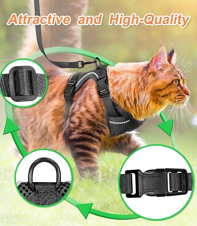 Halypet Cat Harness and Leash Set [ MAX Safety Third Generation ] Escape Proof Soft Adjustable Cat Leash Breathable Comfortable Vest Easy to Wear Kitten Harness for Outdoor Walking