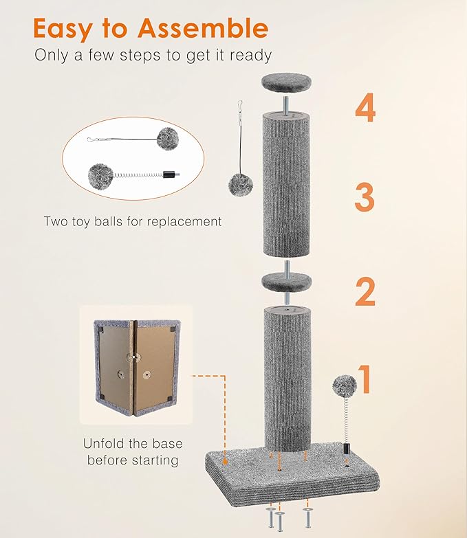 Carpet Craft Cat Scratching Post Heavy Duty for Indoor Large Cats and Adult Cats,Tall and Thicked Carpet Cat Scratcher Furniture Protector Cat Tree Tower with Interactivity Balls,Grey