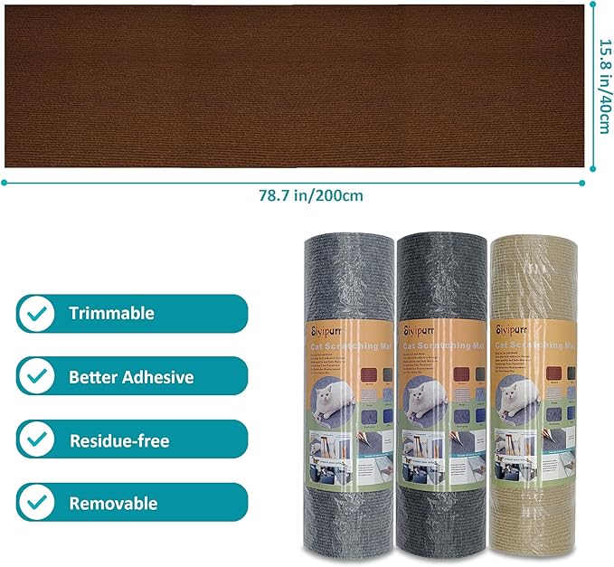 Cat Scratch Furniture Protector，78.7"x15.8"Cat Scratching Mat,Trimmable Self-Adhesive Cat Couch Protector,cat Wall Scratcher,Pad Replacement for Cat Tree Shelves and Post(Brown)