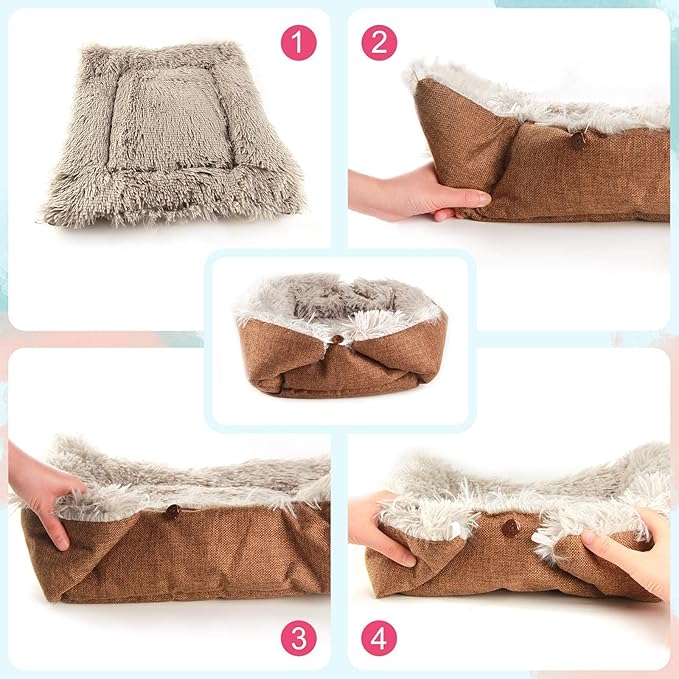 Cat Bed Small Dog Bed Self Warming Cat Bed Self Heating Cat Pad Extra Warm Thermal Kitten Beds for Indoor Outdoor Kittens Small Pets 24''X20'' (Khaki)