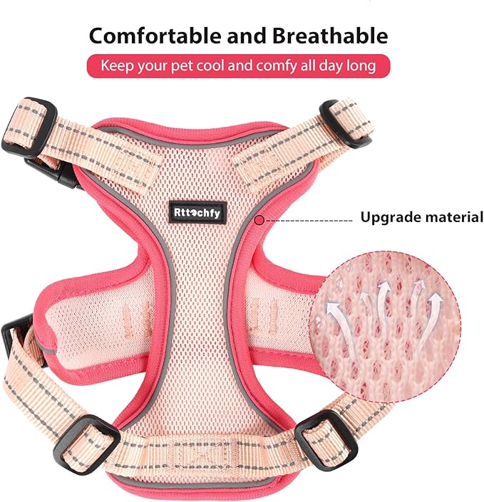 Rttochfy Cat Harness and Leash Set, Adjustable and Reflective Cat Vest, Escape Proof Kitten Harness, Easy to Put on with 3 Buckles for Cats Walking and Traveling (Pink, L)