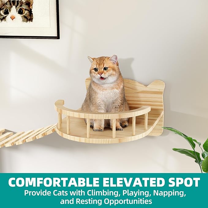 YITAHOME Cat Wall Shelves and Perches for Wall, Solid Wood Wall Mounted Cat Furniture 16 Piece Set, Cat Climbing Shelves Playground Scratching Post with 8 Steps Indoor Mounted Condos House