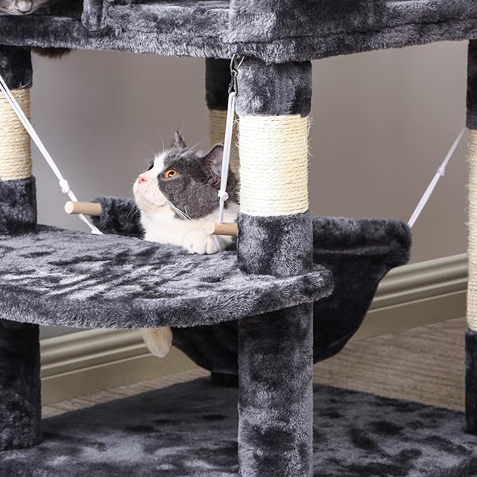 BEWISHOME Cat Tree 66.3 Inch Multi-Level Large Tall Cat Tower with Plush Top Perches, Sisal Scratching Post Cat Condo Play House Kitty Activity Center MMJ14H