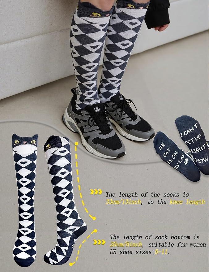 12 Pairs Cute Cat Knee High Socks for Women Cat Socks Women Knee High Socks Novelty Gifts For Women Teenage Girls Girlfriend Animal Lovers