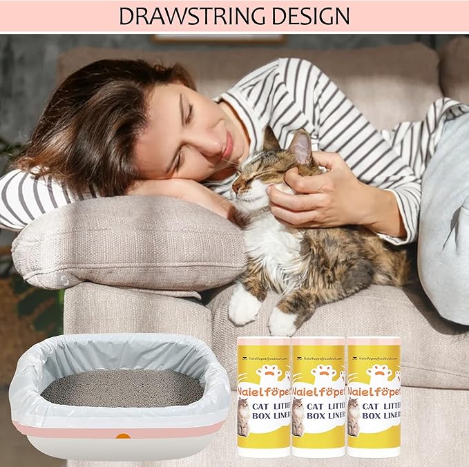 30 Count 31" x 18" Cat Litter Box Liners, Durable Thicken Drawstring Cat Litter Pan Liner Bags, Medium Kitty Waste Bags for Poop