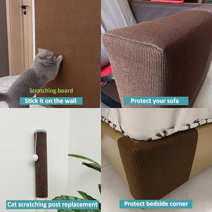 Cat Scratch Furniture Protector，78.7"x15.8"Cat Scratching Mat,Trimmable Self-Adhesive Cat Couch Protector,cat Wall Scratcher,Pad Replacement for Cat Tree Shelves and Post(Brown)