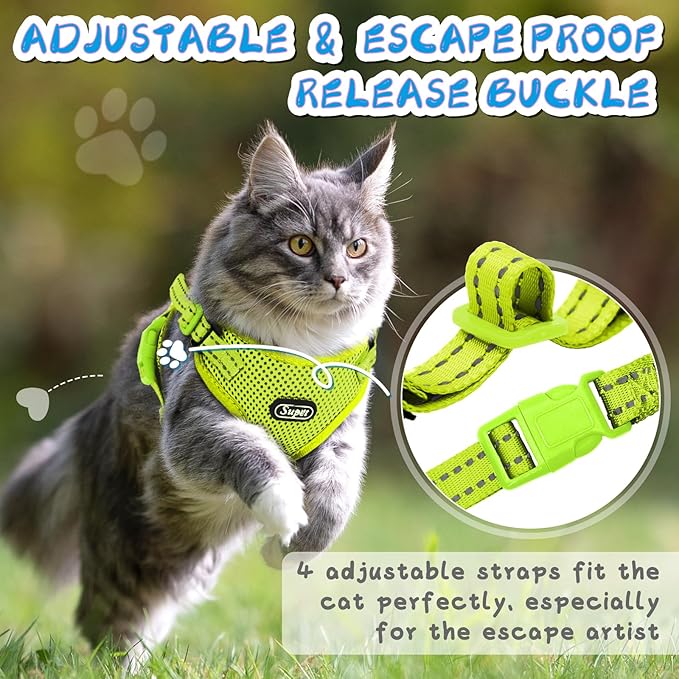 Supet Cat Harness and Leash Set for Small to Large Cats Adjustable Cat Vest Harness with Reflective Trim Universal Cat Leash and Harness for Cats/Puppies