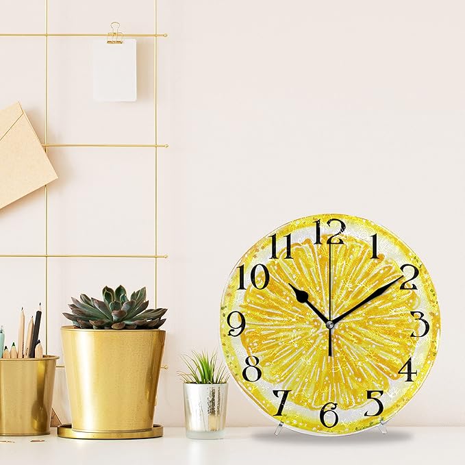 ALAZA Lemon Wall Clock for Kitchen - 9.5 in Yellow Non-Ticking Round Battery Operated Decorative Clock