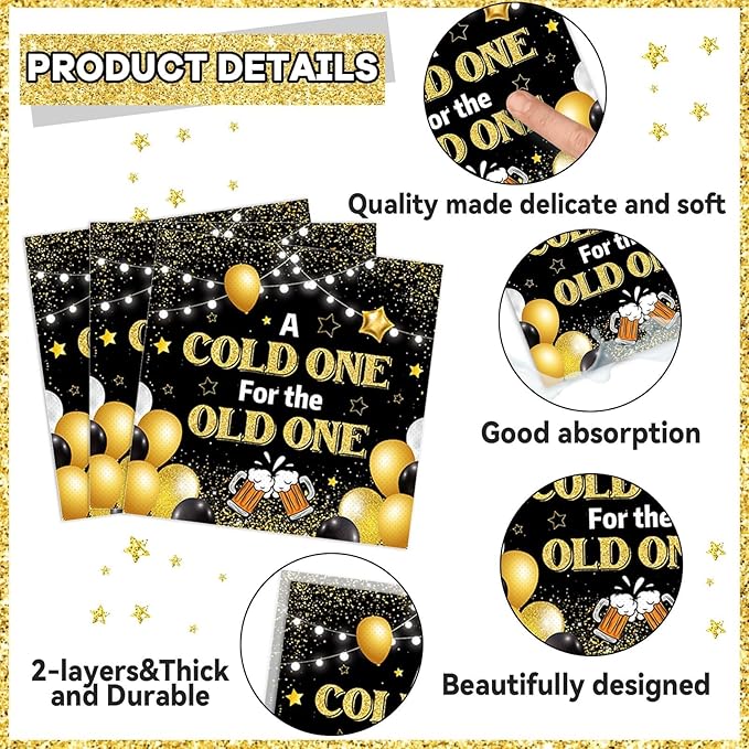 96 Pcs A Cold One for The Old One Party Decorations Black Gold Tableware Set for Men Party Favor Cheers Birthday Party Plates and Napkins for 30th 40th 50th Dinnerware Supplies for 24 Guests