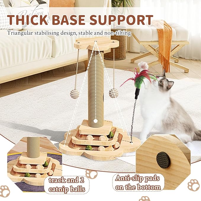 Wood Cat Scratching Post, Cat Tree Scratching Post with Cat Interactive Toy, Cat Scratching Post for Indoor Cats (18In)