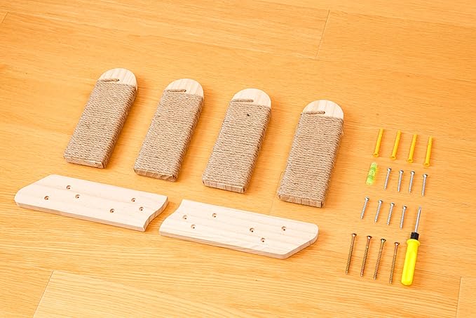 Cat Climbing Shelf Wall Mounted, Sectional Cat Staircase with Jute Scratch Hooks, Cat Perch & Play