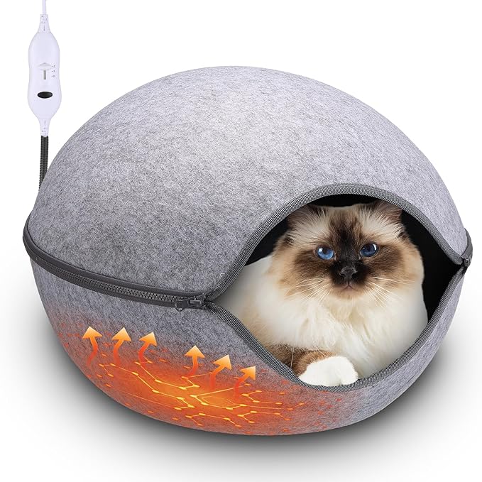 18.1 Inch Heated Cat Bed, Indoor Heated Cat Cave, Heated Cat Pad Cat Bed Warmer Thermal Pet Bed with Removable Waterproof Heater for Kitty Small Dogs Gray