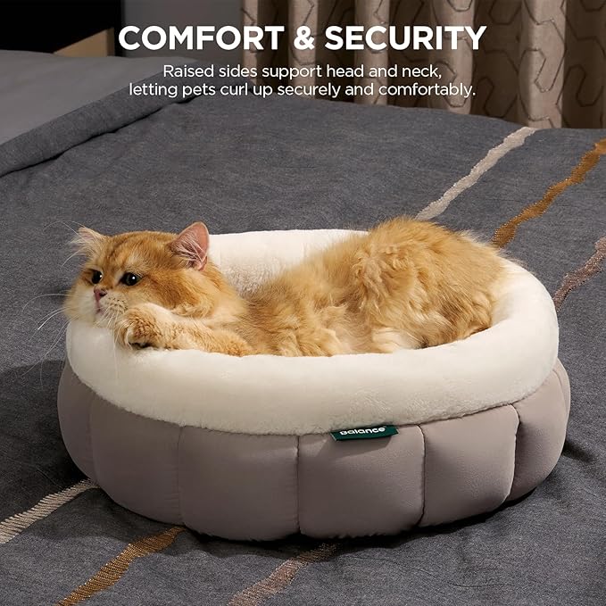 BALANCE Round Cat Beds for Indoor Cats - Donut Dog Beds for Small Dogs, Washable Pet Bed for Puppy and Kitten with Anti-Slip Bottom