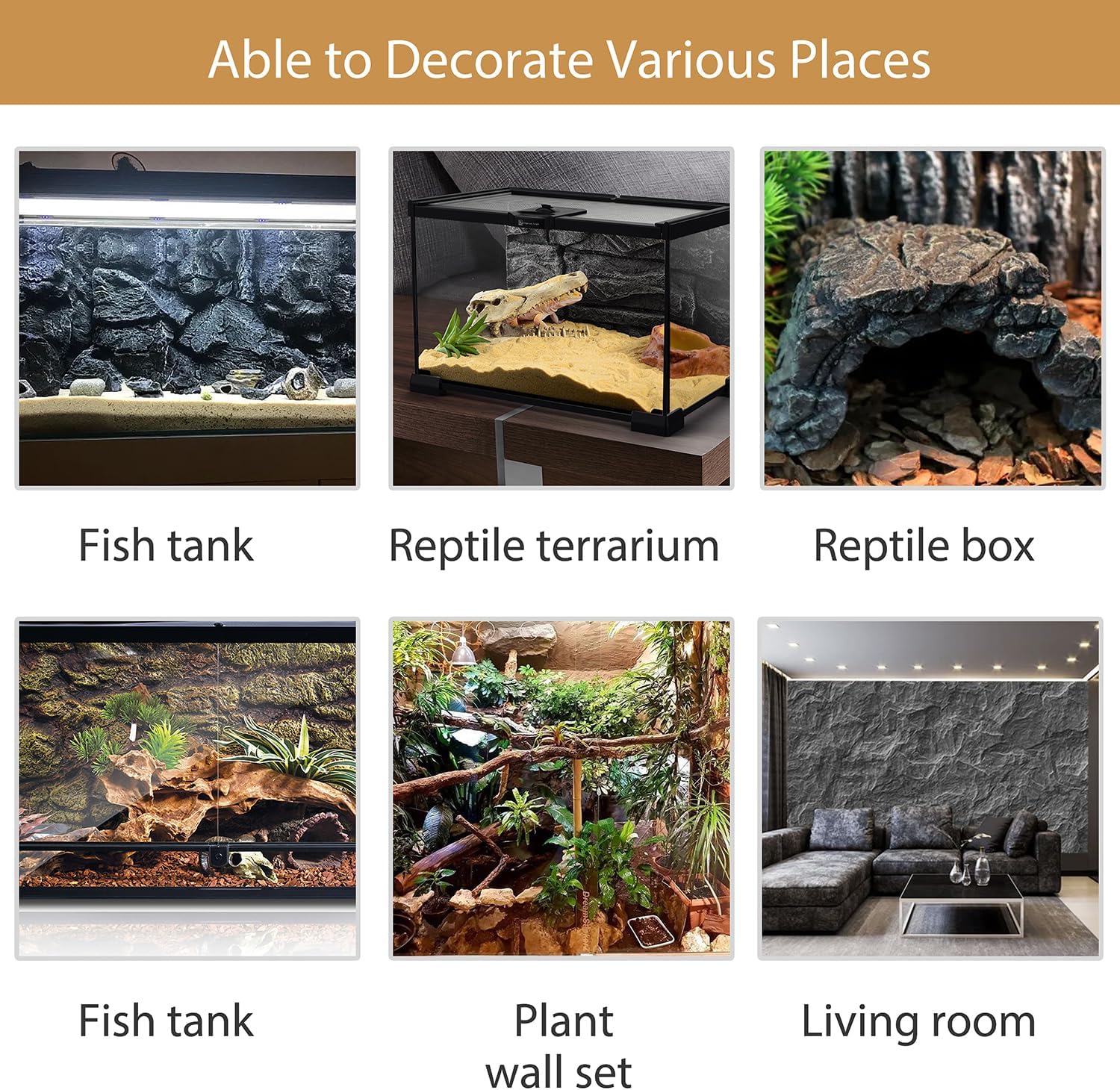 4pcs Rock Terrarium Background,3D Reptile Tank Background Board,Amphibian Stereo Backdrop Wall,Lizard Snake Gecko Spider Chameleon Turtle Fish pet silo Background Decorative Panel