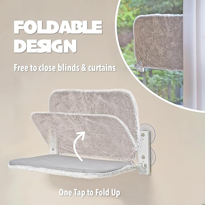 PETKARAY Cat Window Perch, Foldable Cat Hammock for Window, Cat Window Bed for Indoor Cats, Including Cat Bowl and Scratching Post