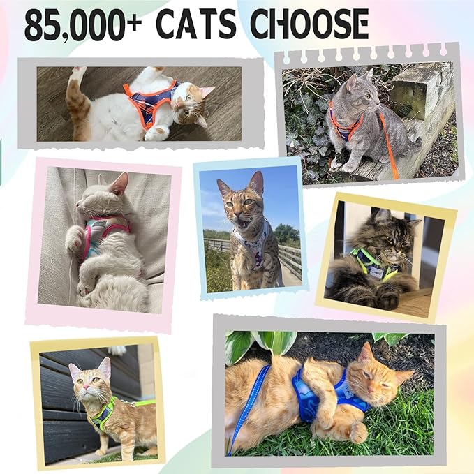 Supet Cat Harness and Leash Escape Proof, Adjustable Breathable Vest with Reflective Trim for Large Small Cats Kittens Puppies