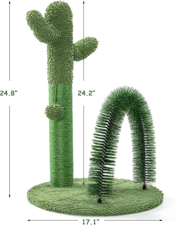 Mile High Life | Cat Scratching Post 25" with Dangling Bell | Cat Condo with Hammock and Cactus Scratching Posts Tree for Kittens | Tall Cat Climbing Stand with Premium Natural Sisal Material