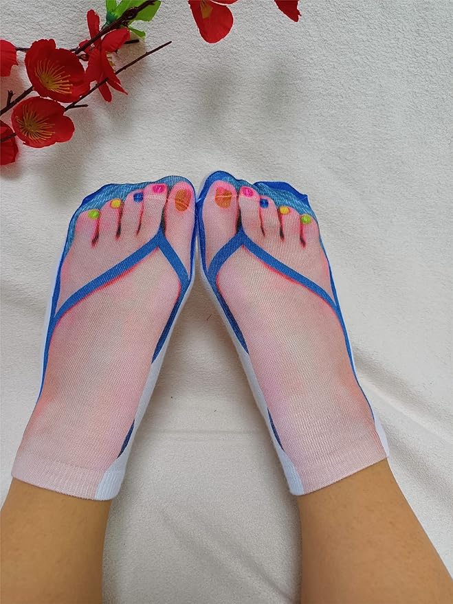 3D Manicure Print Socks Funny Flip Flop Socks 3D Pattern Socks Sandal Socks Low Cut Ankle Silly Socks- A Gag Gift