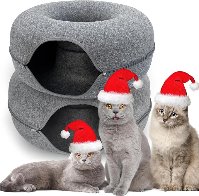 2 Pack Cat Donut Tunnel, Cat Tunnel Bed for Indoor Cats Cave Bed, Scratch Resistant Donut Cat Bed. (Grey, 20 Inch 2 Pack)