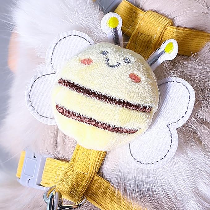 Cat Harness and Leash Set for Outdoor Travel Walking Escape Proof Soft Safe Adjustable Kitten Puppy Small Strap Kitty Cute Bee Wings Yellow S